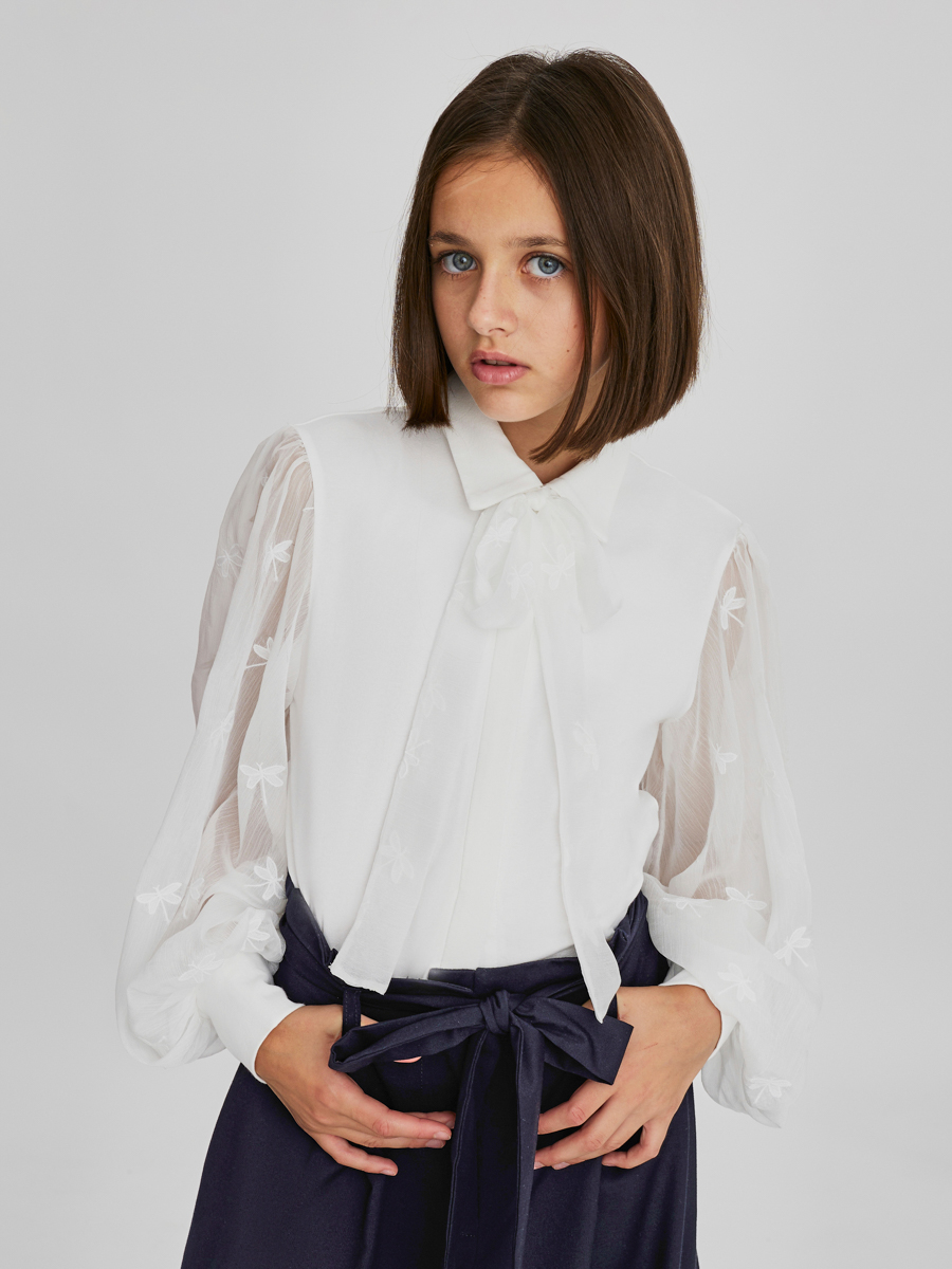 Блузка блузка трикотажная школьная белая button blue 146